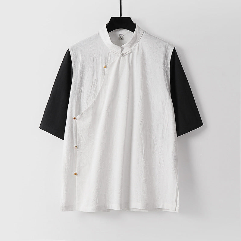 Herren Asymmetrische Leinenweste mit Stehkragen und seitlicher Knopfleiste Shop Nory