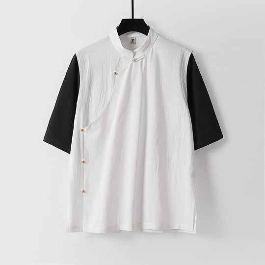 Herren Asymmetrische Leinenweste mit Stehkragen und seitlicher Knopfleiste Shop Nory
