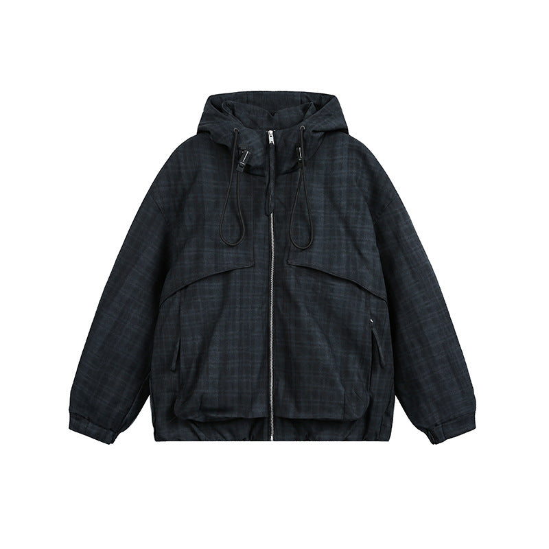 Unisex Oversize Utility Kapuzenjacke mit Karomuster und Kordelzug Shop Nory