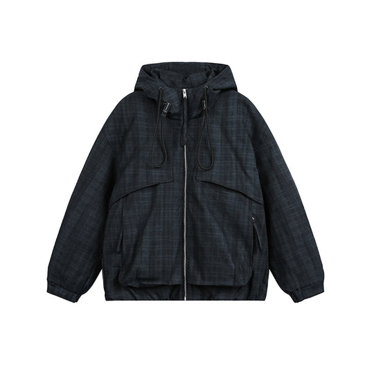 Unisex Oversize Utility Kapuzenjacke mit Karomuster und Kordelzug Shop Nory