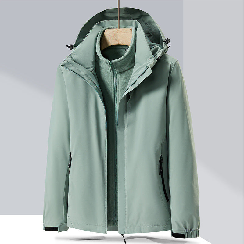 Herren zweilagige Softshell-Regenjacke mit abnehmbarem Fleece‑Innenlayer und verstellbarer Kapuze Shop Nory