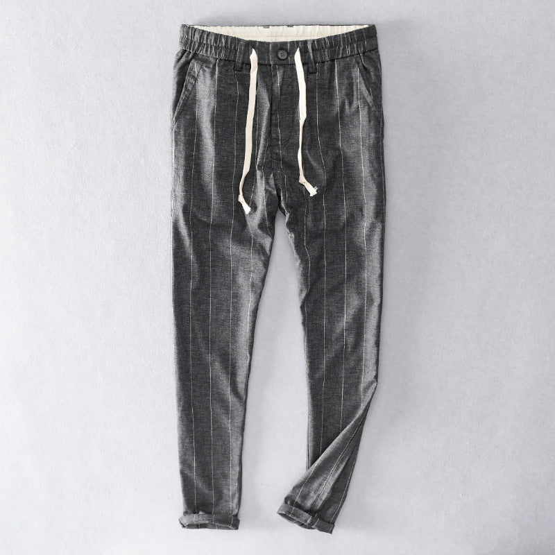 Herren lässige Hose mit elastischem Bund und Kordel schmal zulaufend Nadelstreifenoptik Shop Nory
