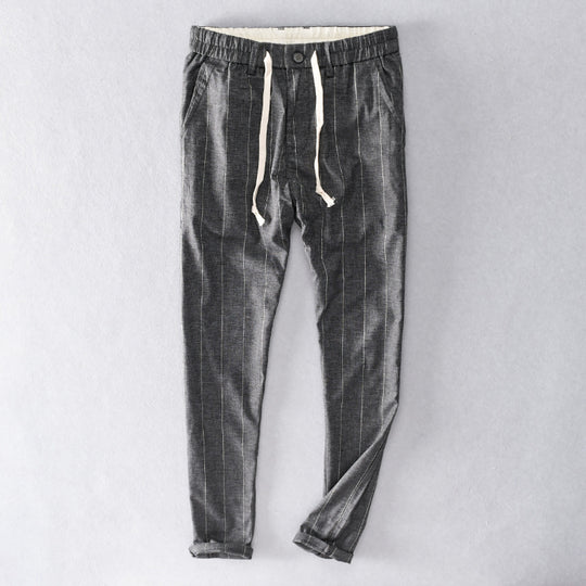 Herren lässige Hose mit elastischem Bund und Kordel schmal zulaufend Nadelstreifenoptik Shop Nory