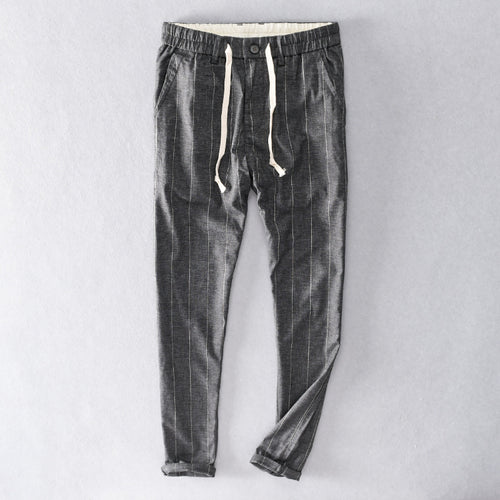 Herren lässige Hose mit elastischem Bund und Kordel schmal zulaufend Nadelstreifenoptik Shop Nory