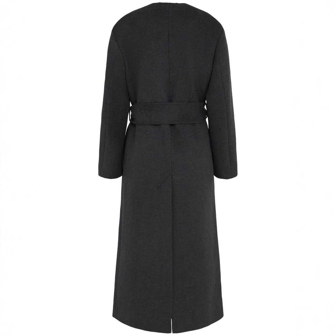 Damen Langer Wollmantel mit Bindegürtel und V-Ausschnitt Shop Nory