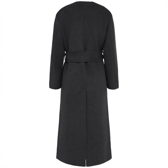 Damen Langer Wollmantel mit Bindegürtel und V-Ausschnitt Shop Nory