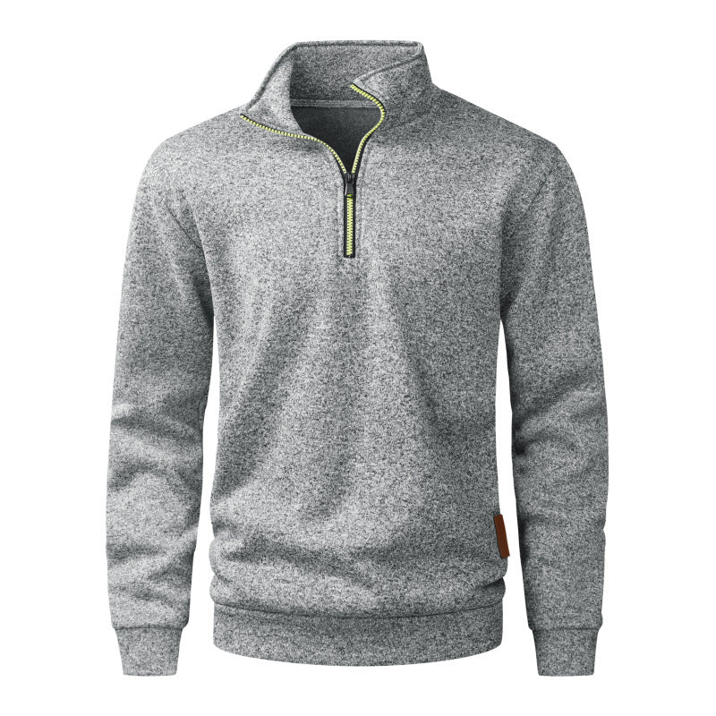 Herren Halber Reißverschluss-Fleecepullover mit Stehkragen, melierter Struktur & elastischen Bündchen Shop Nory