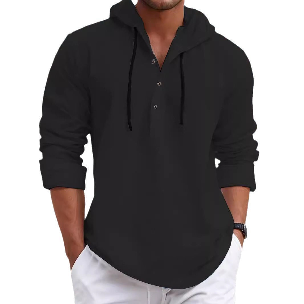 Herren lässiges Kapuzenshirt mit Knopfleiste und atmungsaktiver Struktur
