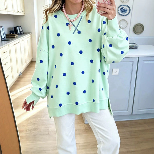Damen Oversize-Sweatshirt mit Puffärmeln, Polka-Dots und Seitenschlitzen Shop Nory