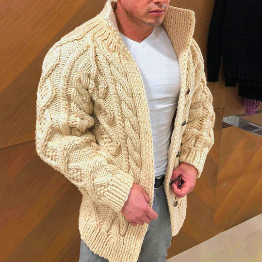 Herren nan Grobstrick Cardigan mit Zopfmuster und Schalkragen Shop Nory