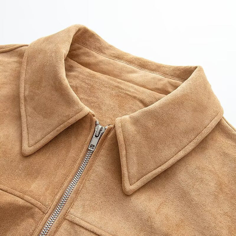 Damen Kurzjacke aus Velourslederoptik mit Reißverschluss und elastischem Saum Shop Nory