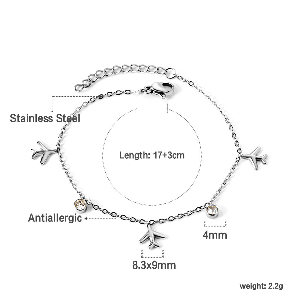 Damen Armband mit stilvollen Flugzeug-Anhängern aus antiallergischem Edelstahl Shop Nory