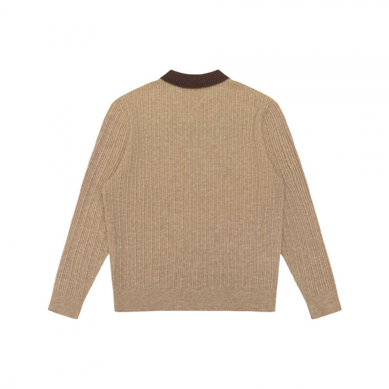 Herren Langärmliger Polo-Pullover aus feinem Rippenstrick mit kontrastierendem Kragen Shop Nory