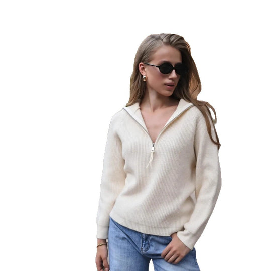 Damen Eleganter Pullover mit halbem Reißverschluss Shop Nory