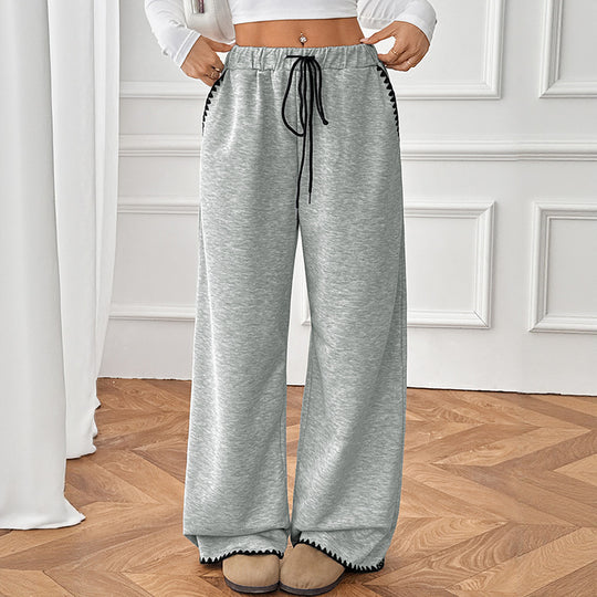 Damen Relaxte Lounge-Jogginghose mit weitem Bein, elastischem Bund, Kordelzug und Zierkante Shop Nory