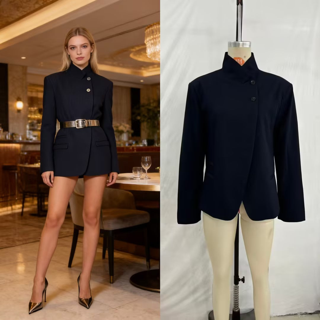 Damen taillierter Blazer mit Stehkragen und asymmetrischer Knopfleiste Shop Nory