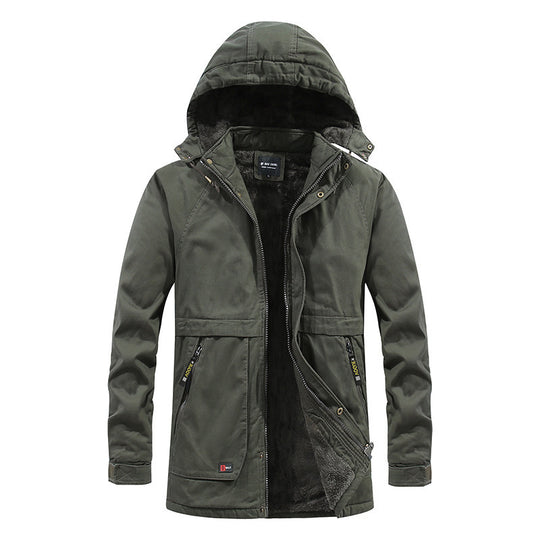 Herren Canvas-Parka mit wärmender Teddyfleece-Fütterung, Kapuze und verdecktem Zwei-Wege-Reißverschluss Shop Nory