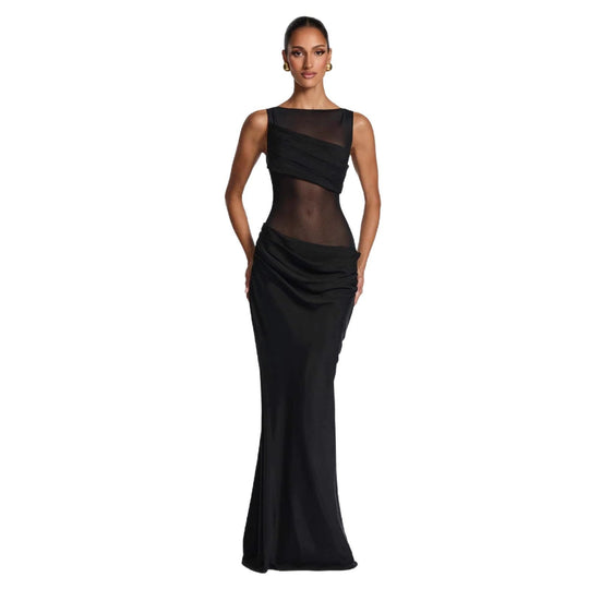 Damen Elegantes Abendkleid mit transparentem Oberteil und raffinierten Rüschen