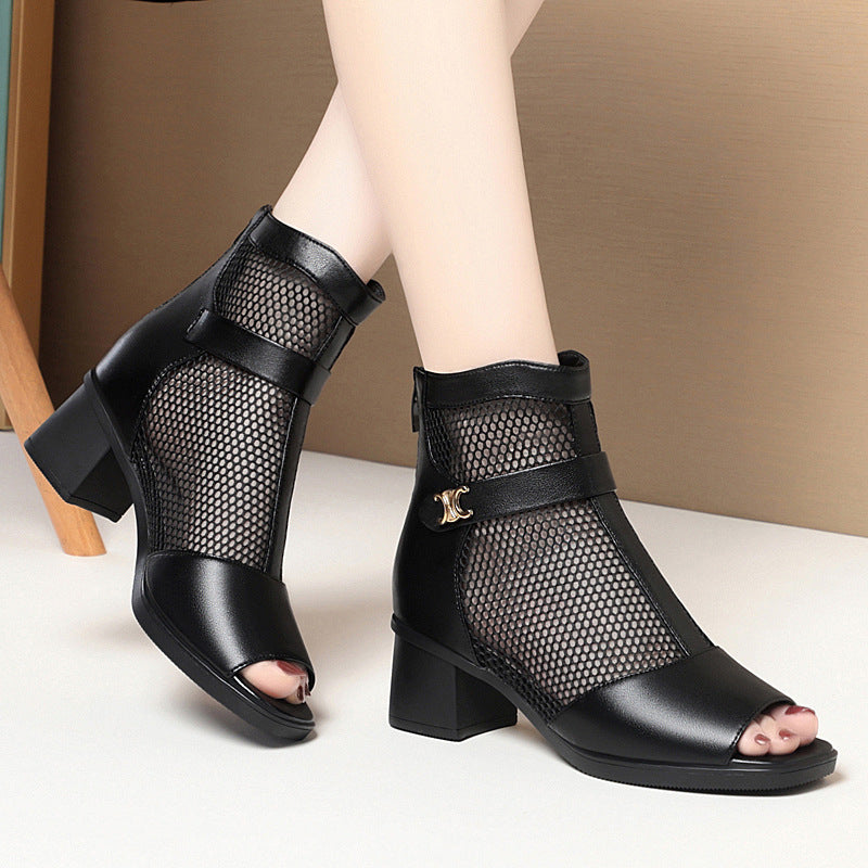 Damen Modische Ankle Boots mit luftiger Netzstruktur und eleganter Schnalle