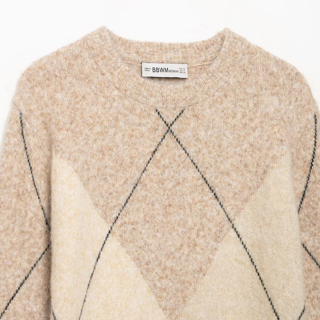 Damen Argyle-Pullover aus Wollmix mit weichem Flor und kastiger Cropped-Silhouette Shop Nory