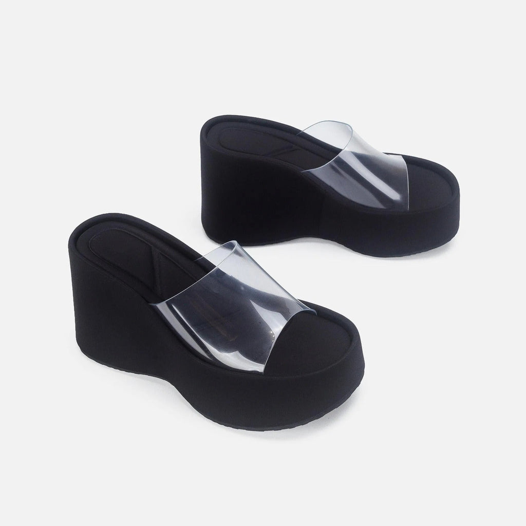 Translucent platform sandals with ankle strap