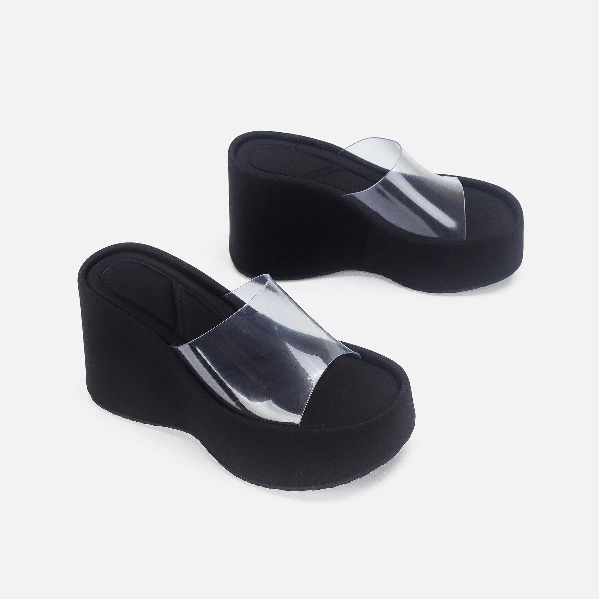 Translucent platform sandals with ankle strap