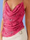 Damen Elegantes Oberteil mit schimmerndem Chiffon und Blumenstickerei