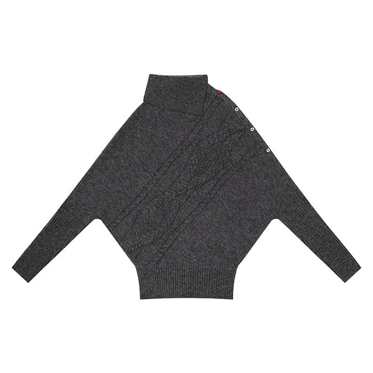 Damen Oversize-Pullover mit Rollkragen, asymmetrischer Schulter-Knopfleiste und Zopfstrick-Details Shop Nory