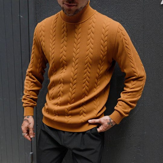 Herren Grobstrick-Rollkragenpullover mit Zopfmuster und gerippten Bündchen Shop Nory