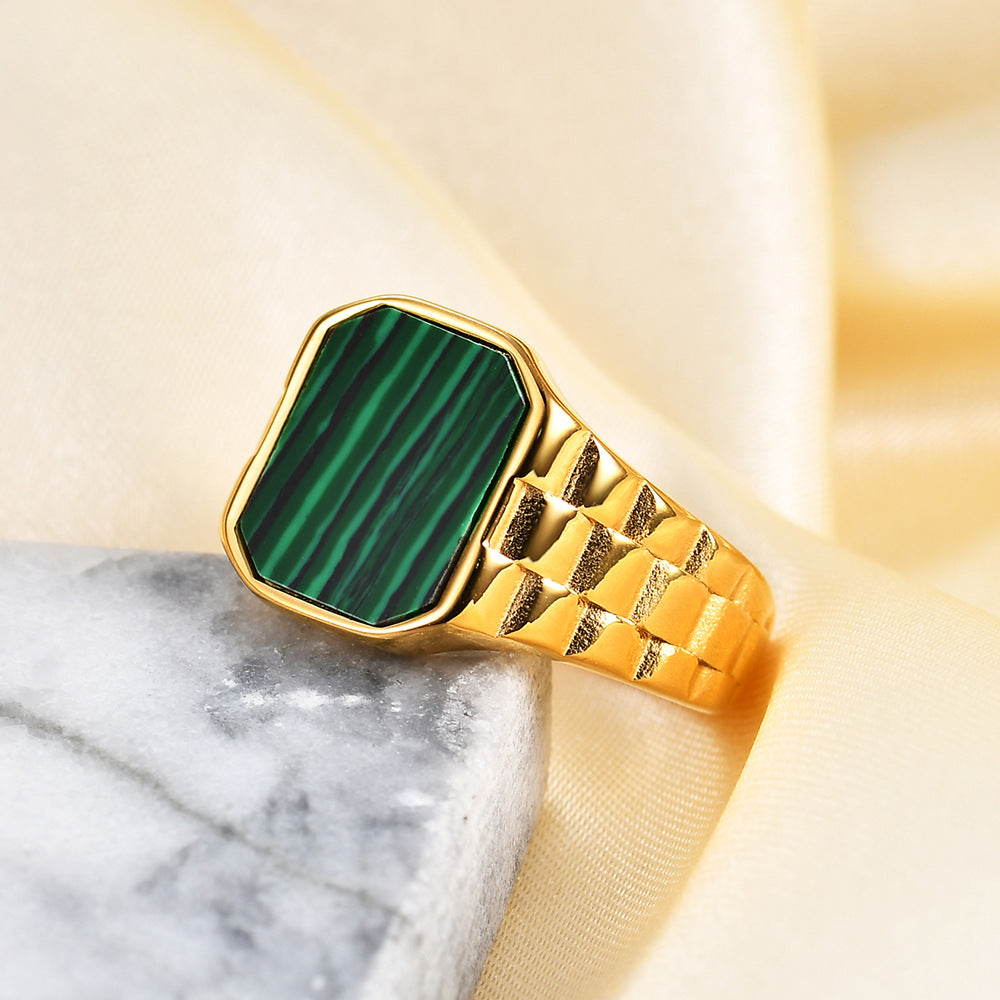 Damen Ring mit grünem Malachit und kunstvollem Design Shop Nory
