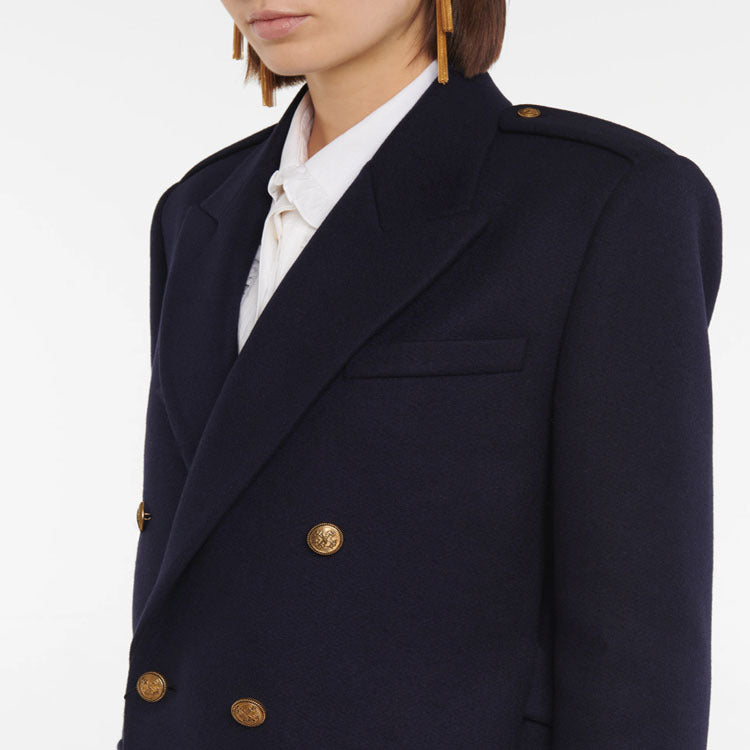 Damen Doppelreihiger Wollmix-Longcoat mit Epauletten und strukturierter Tailoring-Silhouette Shop Nory