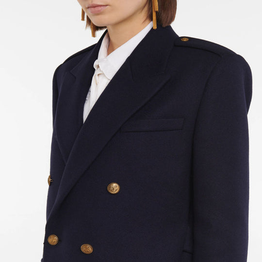 Damen Doppelreihiger Wollmix-Longcoat mit Epauletten und strukturierter Tailoring-Silhouette Shop Nory