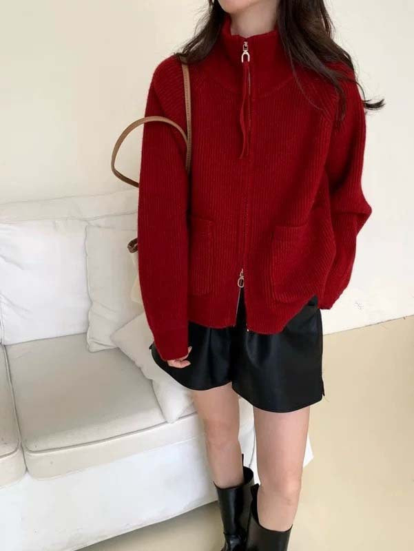 Damen Hochwertiger Strickjacke mit Reißverschluss Shop Nory