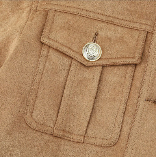 Damen Kurzjacke aus Wildlederoptik mit Stehkragen und aufgesetzten Pattentaschen Shop Nory