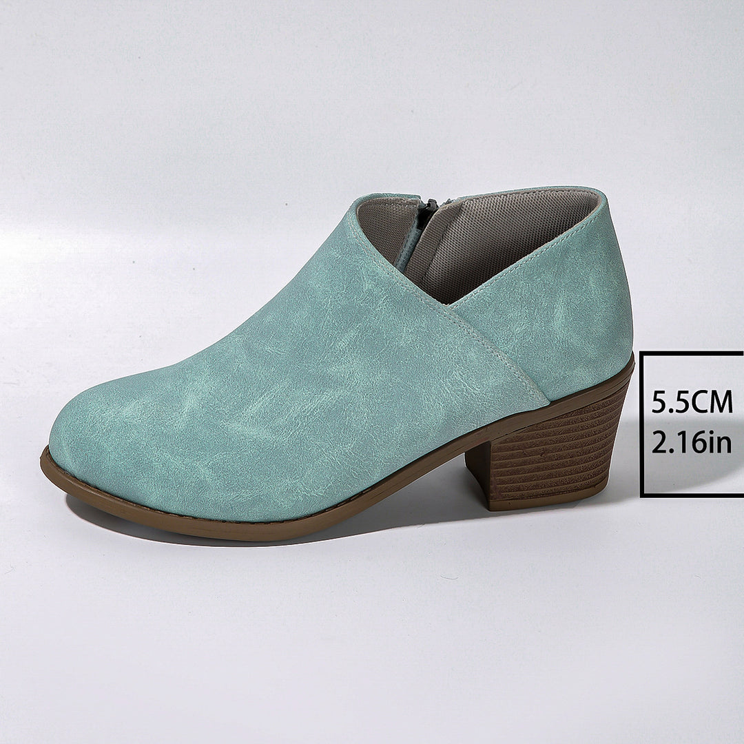Damen kurze Stiefelette mit seitlichem Reißverschluss gepolstertem Komfortfußbett und stabilem Blockabsatz Shop Nory