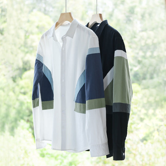 Herren Colorblock-Hemd aus Baumwollmix mit langen Ärmeln und kontrastierenden Paneelen Shop Nory