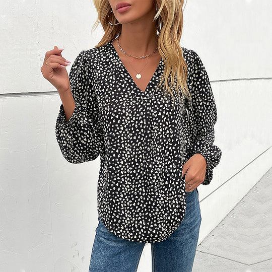 Damen Leichte Viskose-Bluse mit V‑Ausschnitt, elastischen Manschetten und Animal‑Print Shop Nory