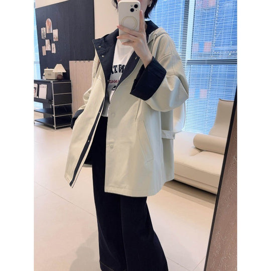 Unisex Oversized utilitarischer Trenchcoat mit kontrastiertem Innenfutter und Kapuze Shop Nory