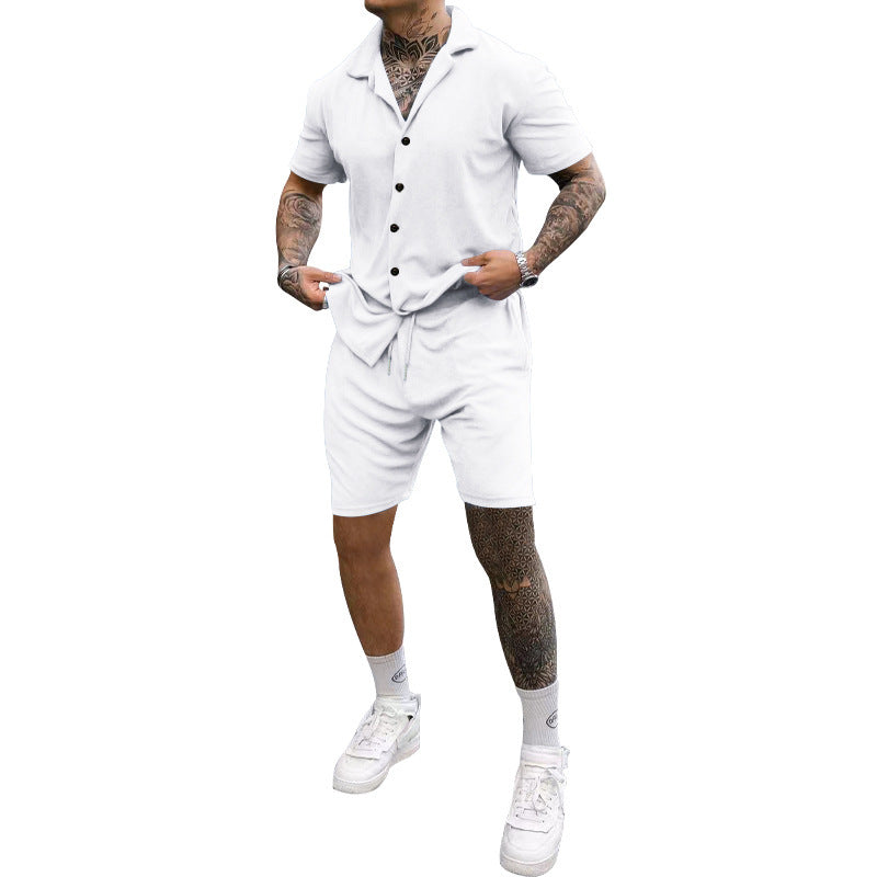 Herren Freizeit-Kurzarm-Set mit Knopfleiste und verstellbarem Kordelzug Shopnory