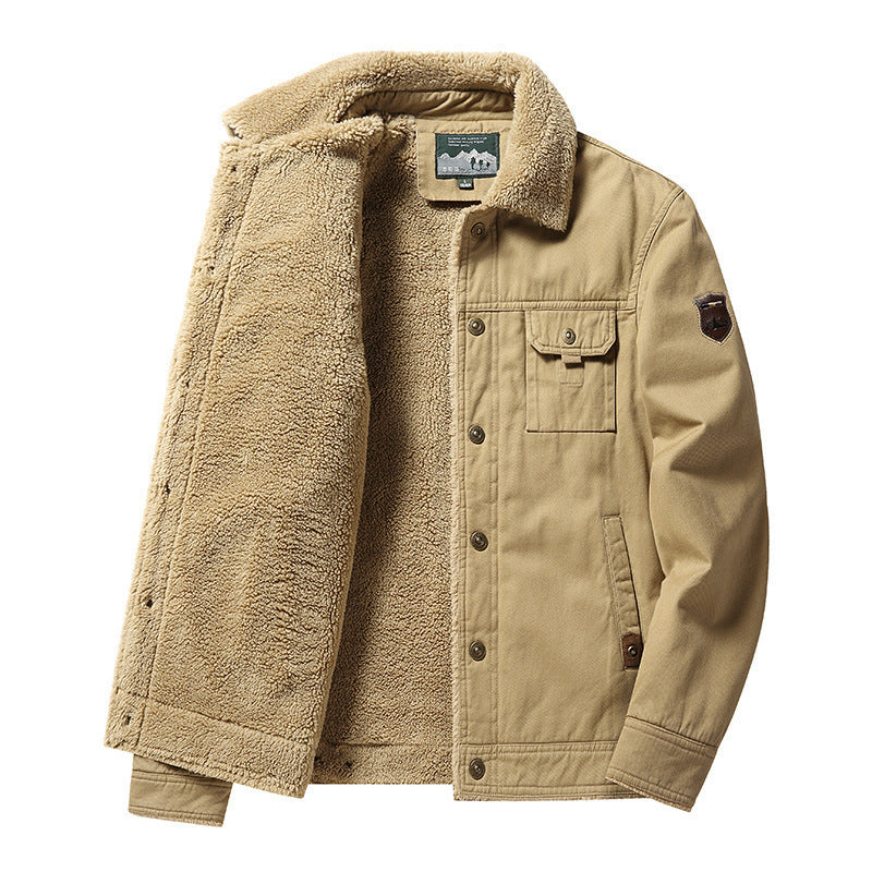 Herren Canvas-Trucker-Overshirt mit durchgehendem Teddyfleece-Innenfutter und Hemdkragen Shop Nory
