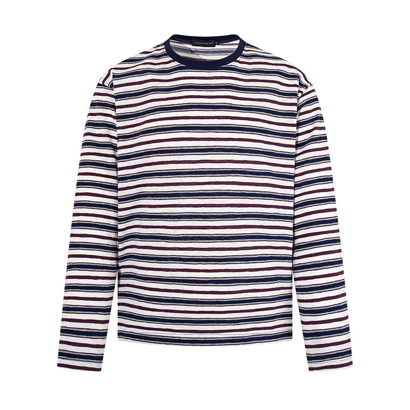 Herren Gestreiftes Langarmshirt aus Baumwollmischung mit Rundhalsausschnitt und feiner Struktur Shop Nory