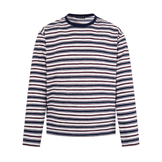 Herren Gestreiftes Langarmshirt aus Baumwollmischung mit Rundhalsausschnitt und feiner Struktur Shop Nory