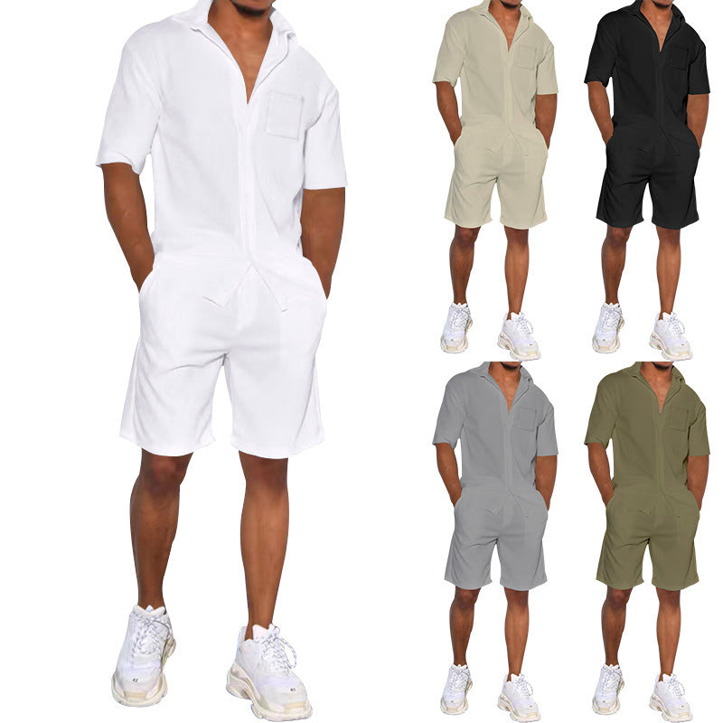 Herren lässiger Kurzoverall mit praktischen Taschen