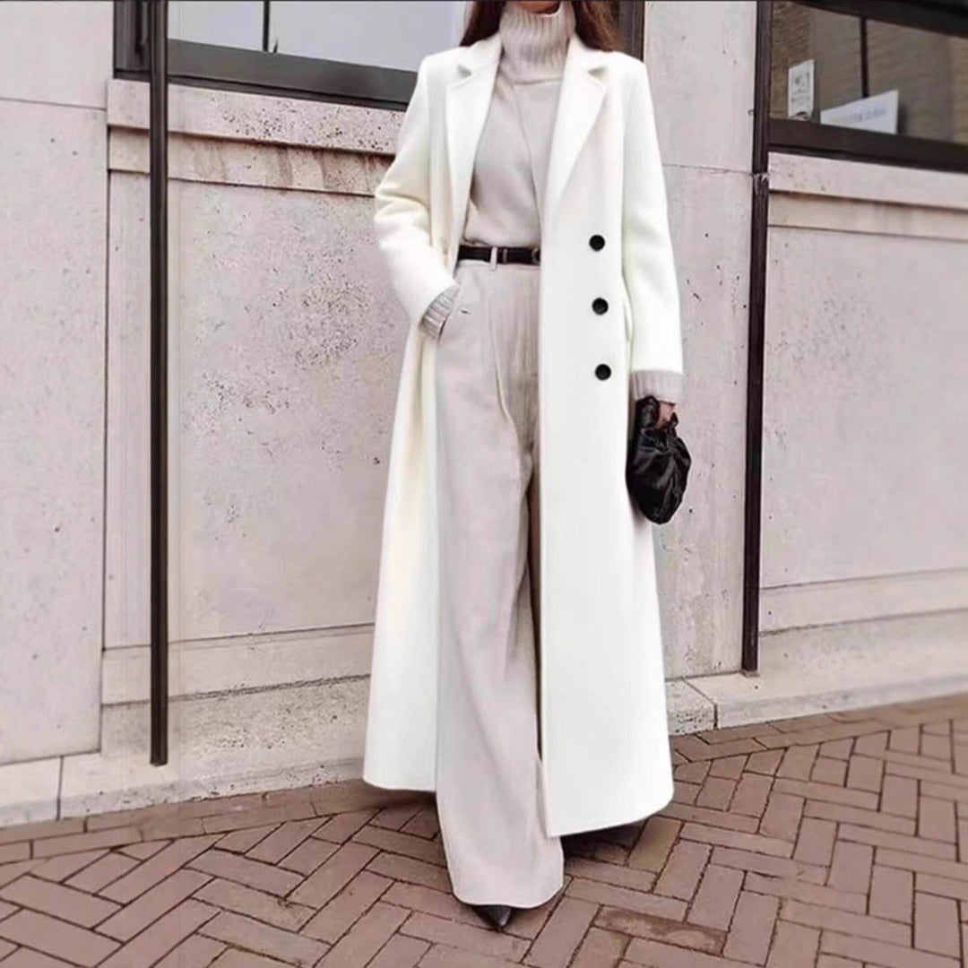 Damen Eleganter Wollmantel mit doppelter Knopfleiste und tiefen Taschen