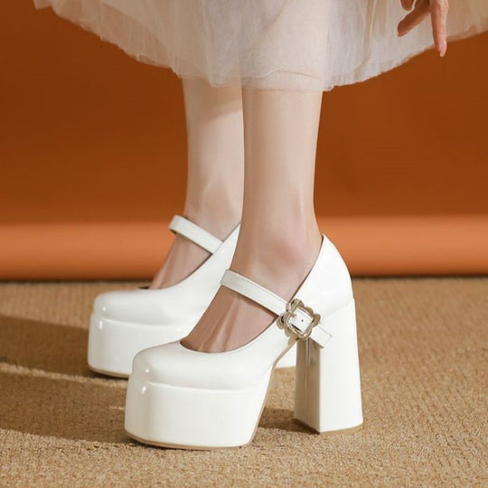 Damen Plateau-Mary-Jane Pumps mit hoher Plattform und sculpted Blockabsatz Shop Nory