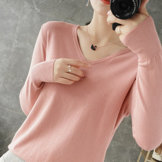 Damen leichter V-Ausschnitt Kaschmir-Look Feinstrickpullover Shop Nory