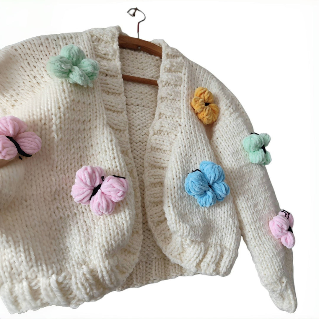 Damen Modische Strickjacke mit Blumendekor