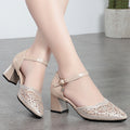 Damen Elegante Schnürpumps mit feinem Lochmuster und bequemem Blockabsatz Shopnory