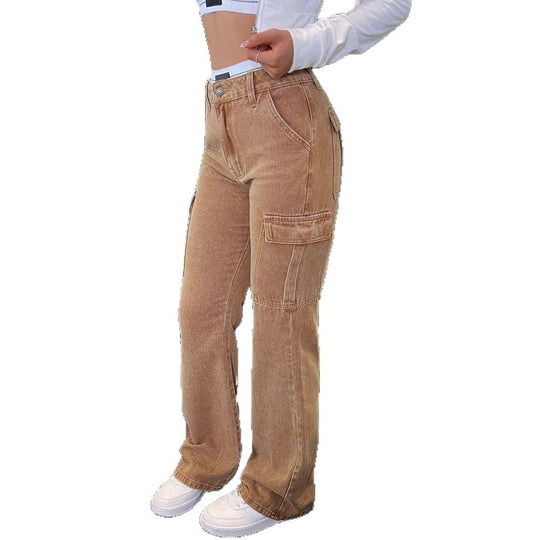 Damen Hochgeschnittene Cargo-Jeans im Flared-Cut mit Tunnelzugbündchen Shop Nory