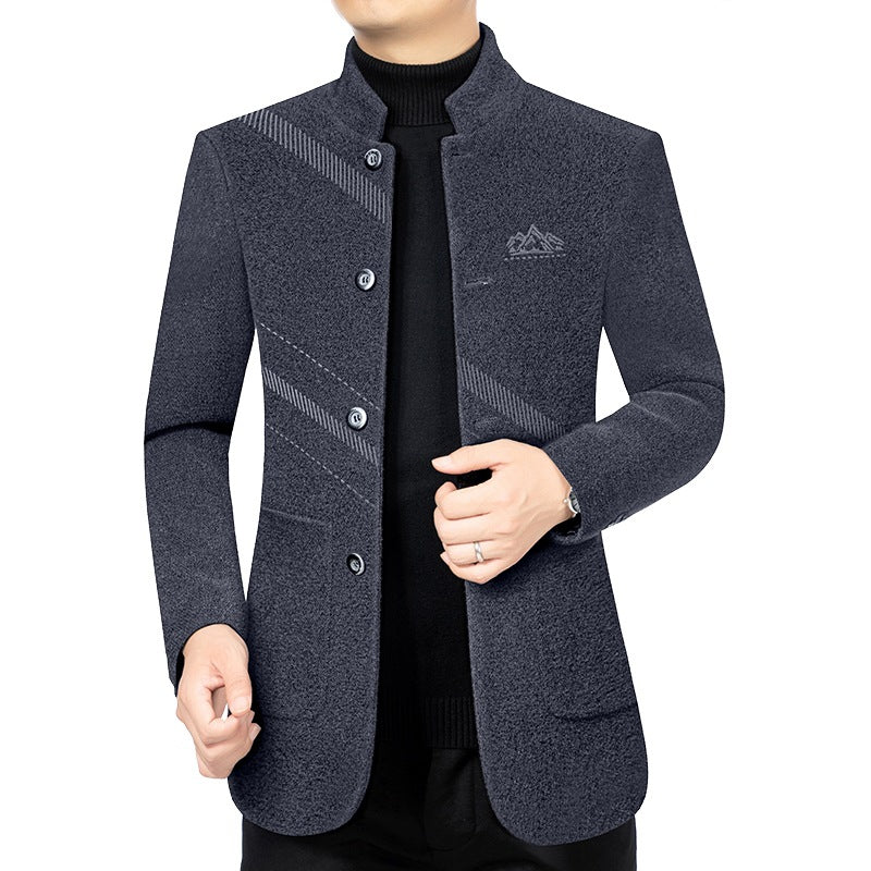 Herren Kurzmantel mit Stehkragen aus Wollmix und diagonalem Struktur-Design Shop Nory